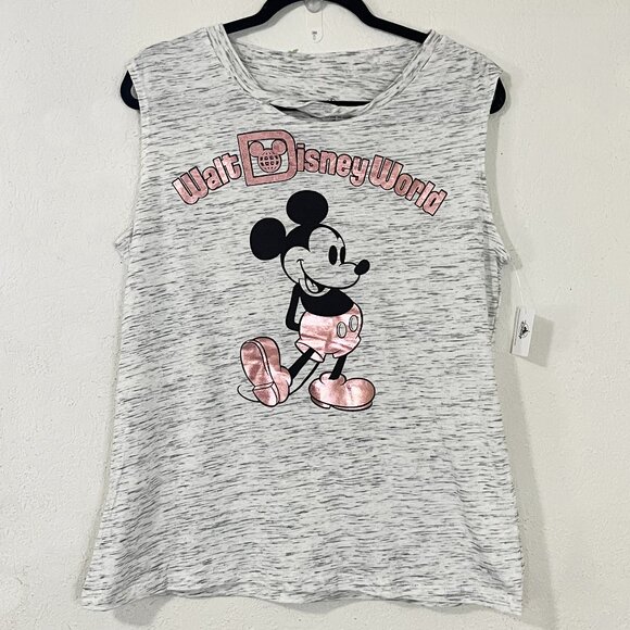 Disney Parks WDW Classic Mickey Mouse Metallic Gray /‎ Rose Gold Tank Top NWT - Picture 1 of 8